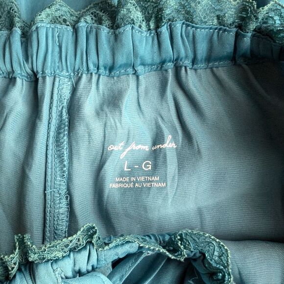 OFU NWT Lacy Satin slouchy flowy Pant teal color size l - Picture 8 of 9